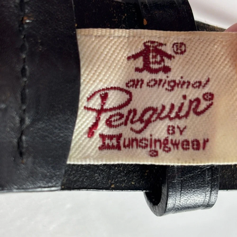 Vtg‎ Original Penguin Belt Mens 40 Black Full Grain Cowhide Leather Buckle